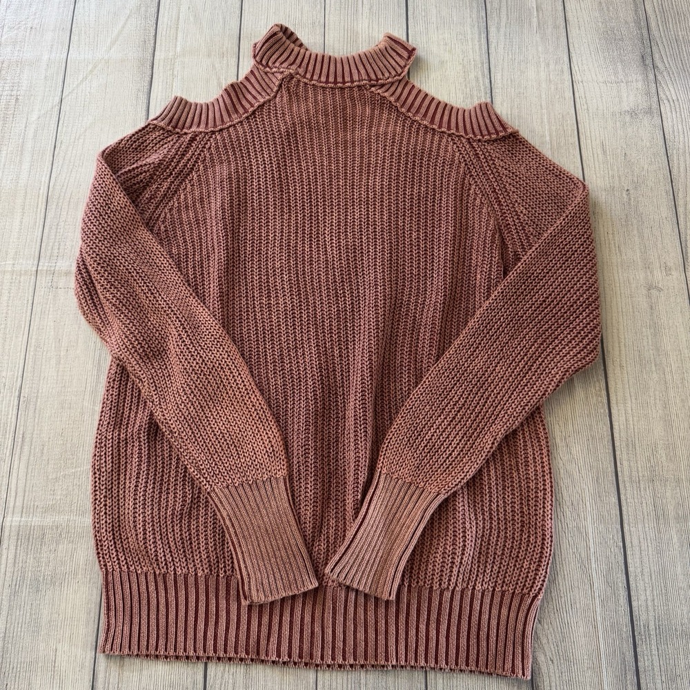 Free People Half Moon Bay Sweater Pullover Pink Large Open Cold Shoulder Knit
